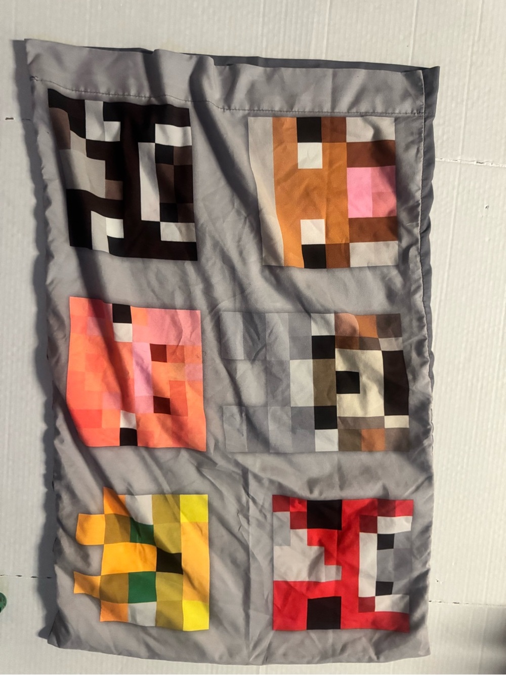 Geometric Minecraft Pillow Case in Gray with Multicolor Squares